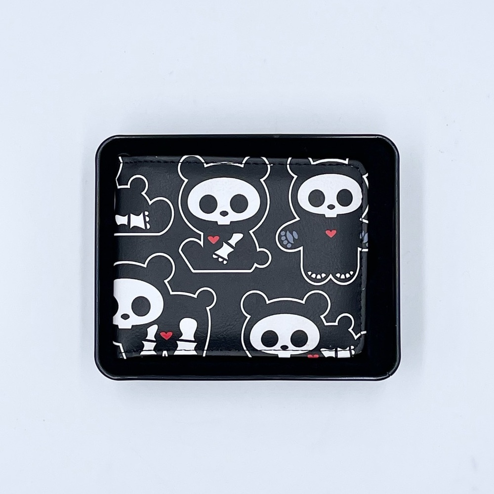 NEW Skelanimals Chungkee The Panda Poses and Logo Bifold Black Wallet